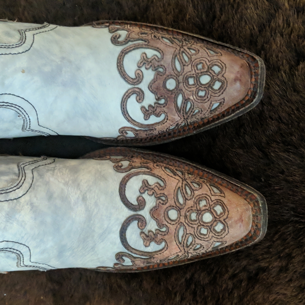 CORRAL A2665 cognac leather lace look overlay cowgirl western boots snip toe 6.5 - Picture 11 of 16